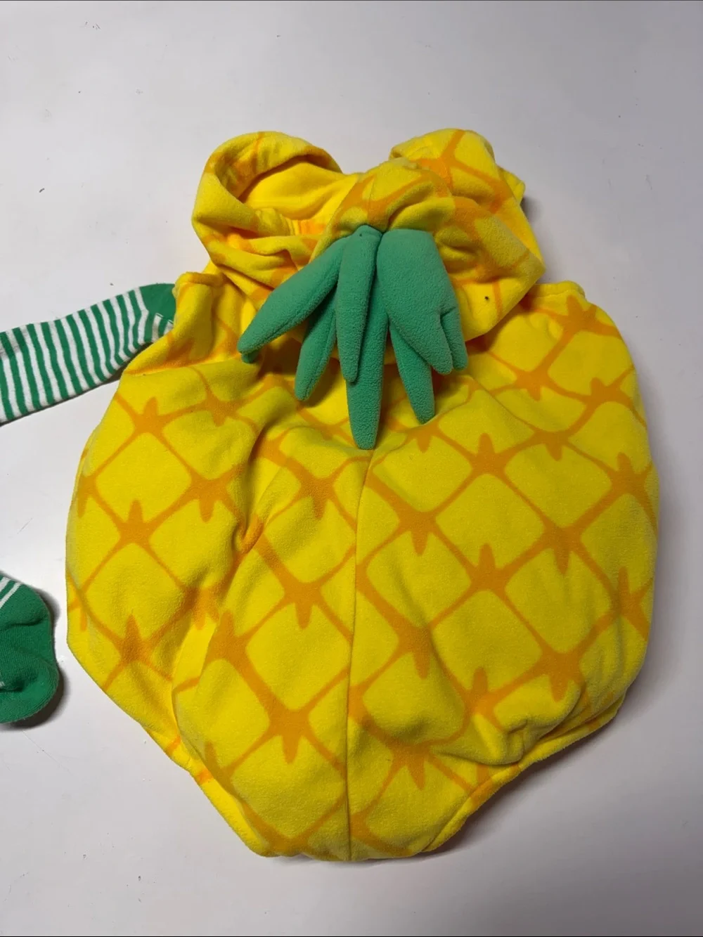 Carter’s Yellow Pineapple One-Piece Hooded Costume with green striped tights 18m